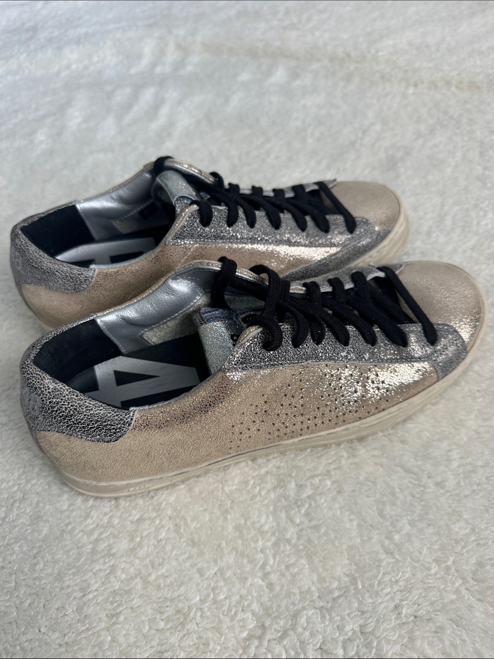 P448 John Panama Gold Silver Metallic Leather Low Top Sneakers Streetwear 40 New